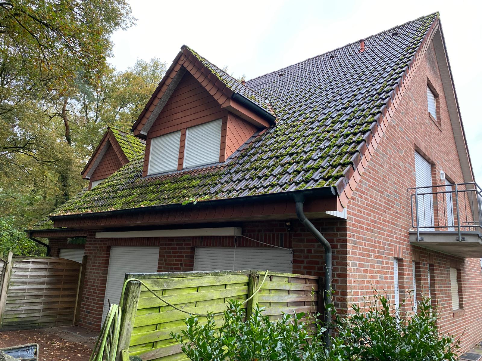 Vermoostes Dach vor der professionellen Reinigung.